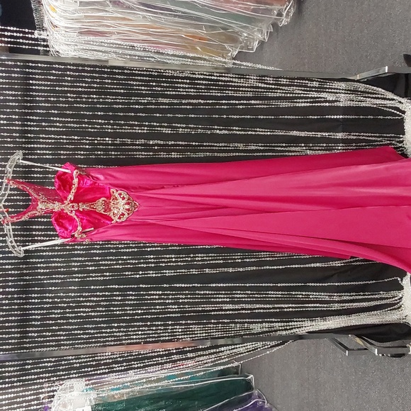 Xcite Fancy Back Satin Grad Prom Dress 32283 Fuchsia - Picture 3 of 5